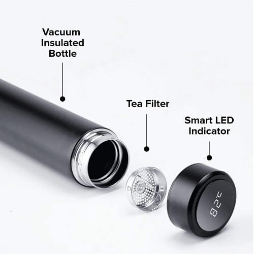 Temperature Water Bottle, LED Temperature Display, Hot Cold Vacuum Flasks, stainless Steel Thermos, LED 500ML Smart Thermos