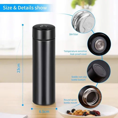 Temperature Water Bottle, LED Temperature Display, Hot Cold Vacuum Flasks, stainless Steel Thermos, LED 500ML Smart Thermos